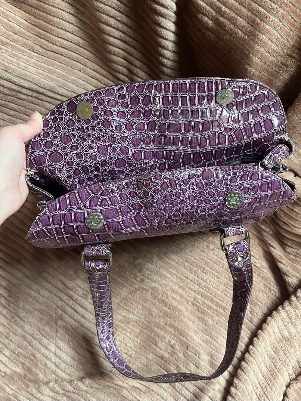 Valentino Glossy Purple Croc-Embossed Satchel - Picture 5 of 6